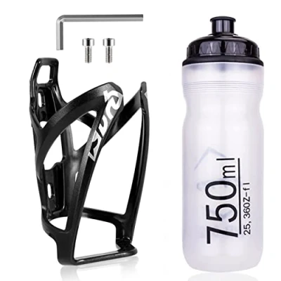 Bild av QINIFIFY QINIFY SBJ cykelflaskhållare set, lätt 750 ml BPA fri sportvattenflaska med bur, universell polypropylen CUP_HOLDER för utomhuscykling