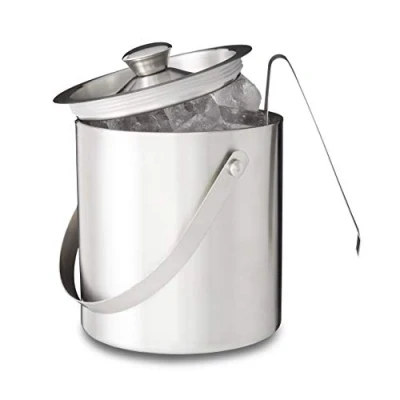 Bild av Relaxdays Isbehållare rund med lock, istång, isbitskylare för bar, fest, 1,5 liter, HBT: 17 x 15 cm, silver