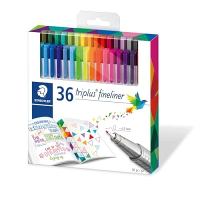 Bild av Staedtler triplus 334 C36 Fineliner, dreikant, Set mit 36 brillanten Farben, hohe Qualität, superfeine, metallgefasste Spitze, Linienbreite ca. 0.3 mm, sortiert, Pack of 36, ST