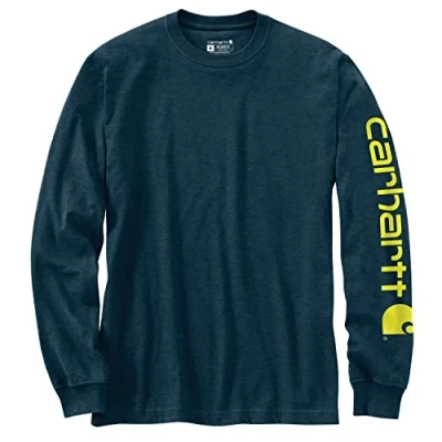 Bild av Carhartt T shirt för män, signaturlogotyp, långärmad, marinblå, XL