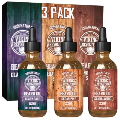 Bild av Viking Revolution skäggolja gör mjukt, skyddar och stärker tillverkad av helt naturligt sandelträ, tall, ceder muskotellsalvia för män set 3 x 30 ml