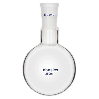 Bild av Labasics Glas 250 ml enkel hals rund botten flaska RBF, med 24/40 standard avsmalnande yttre fog,