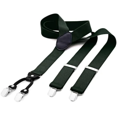 Bild av DonDon breda hängslen 3,5 cm 4 clips med läder i Y form elastisk och längdjusterbar grön