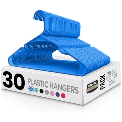 Bild av Utopia Home klädhängare 30 Pack Plasthängare som sparar utrymme Slitstark med axelskåror (Blå)