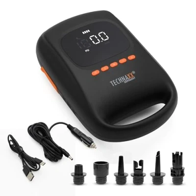 Bild av Technaxx batteri luftpump SUP pump med Power Bank funktion TX 266 7500 mAh Upp till 3 Stand Up Paddle Boards en laddning, automatiska pumpstopp, 12V billaddning &amp; USB C kablar