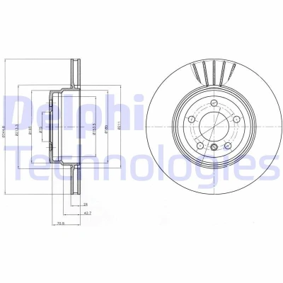 Bild av DELPHI BG9064 Disque de frein 345 24 5 ventilé huilé non traité sans roulement roue, bague ABS BMW: X6, X5
