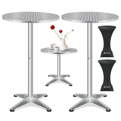 Bild av KESSER® 2 i 1 ståbord bistrobord set om aluminiumplatta rostfritt stål höjdjusterbar 70 cm/115 cm festbord Ø 80 rund inomhus och utomhusbruk mottagningsbord inkl. överdrag