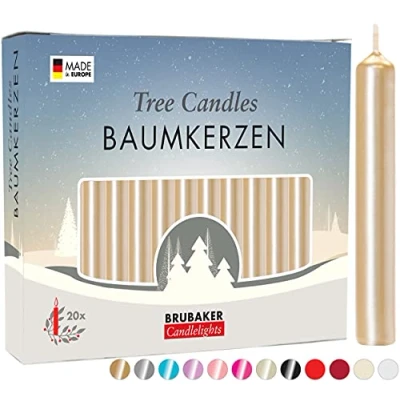Bild av BRUBAKER Förpackning med 20 Trädljus Vax Julljus Pyramidljus Julgransljus Blek guld