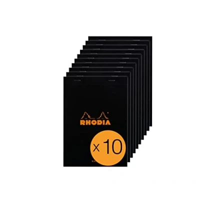 Bild av RHODIA 160009Cpack häftat anteckningsblock nr 16 svart A5 80 löstagbara ark Clairefontaine Uni White g/m² täckt kortomslag förpackning med 10 block