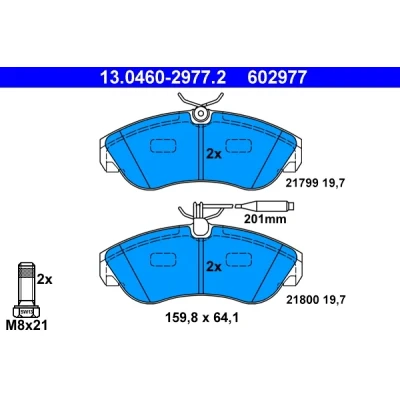 Bild av ATE 13.0460 2977.2 Jeu de plaquettes frein contact signal d&#039;usure inclus avec vis d&#039;étrier FIAT: Ducato II Сamion à Plateau/Сhâssis