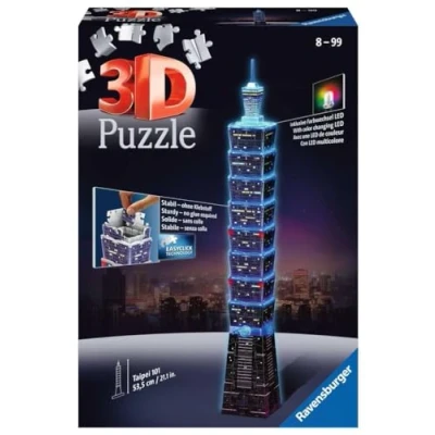 Bild av Ravensburger 3D pussel Taipei 101 på natten 1149 lyser i mörkret 216 delar från 8 år
