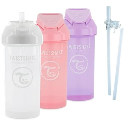 Bild av Twistshake Baby Training Sippy Cup Set 4 Delar 3 x med Sugrör 2 1 halmkopp Läckagetät Tätning Läckagesäkra Nappvattenflaskor BPA fri 6+ Månader Rosa Lila