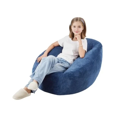 Bild av VEVOR Sittsäck på 90 cm med mjuka armstöd och förvaringsficka, 25D fylld minnesskum/lat fåtölj mjukt sammetsöverdrag för sovrum, spelrum, vardagsrum, blå