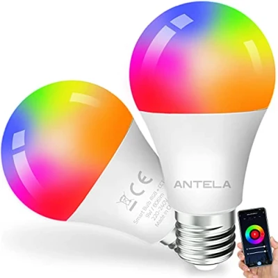 Bild av ANTELA Smart Wifi Glödlampa E27 /9W/806 Lumen/16 Miljoner Färger/2700 6500K, Smarta Lampor Kompatibel med Alexa/Google Home,Fjärrstyrning,Scheman och Timers,2 Pack