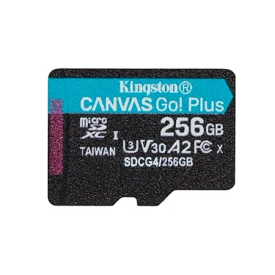 Bild av Kingston Canvas Go Plus microSDXC minneskort Gen4 200 MB/s A2 U3 V30 256 GB enpack utan ADP kort endast SDCG4/256GBSP