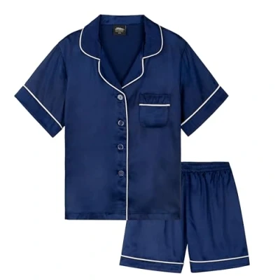 Bild av CityComfort Pyjamasset för flickor, kort satin, button down, 2 delat set, presenter, Marinblått Xsp, 11 12 År