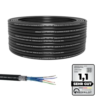 Bild av Germany B.e.s.t 100 m CAT 8 jordkabel nätverkskabel utomhuskabel koppar LAN kabel Ethernetkabel S/FTP 40 Gbit/s Kat ren datakabel PoE LSZH Simplex