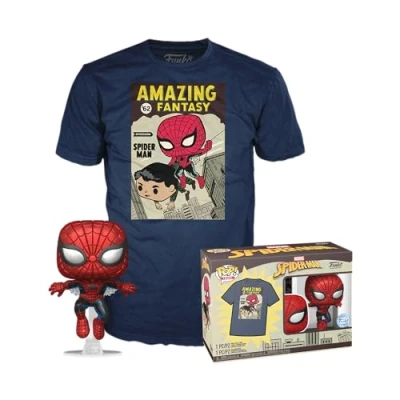 Bild av Funko POP &amp; Tee: Spider Man Serietidningsomslag Metallic Medium T shirt Kläder med samlingsbar vinylfigur Presentidé Leksaker och kortärmad topp för vuxna unisex män kvinnor