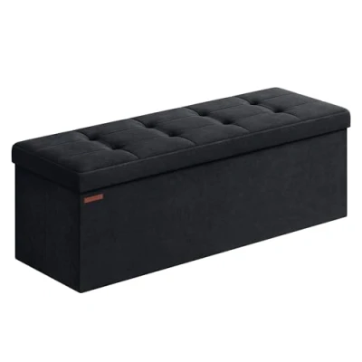 Bild av SONGMICS Vikbar saccosäck, förvaringsbänk, 38 x 110 cm, sängtå, fotstöd, förvaringslåda, belastning upp till 300 kg, för vardagsrum, sovrum, entré, svart LSF277B01