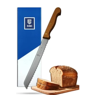 Bild av SMI Tandad Kant Brödkniv Smörknivar Bordskniv Frukostkniv Trähandtag Made in Germany