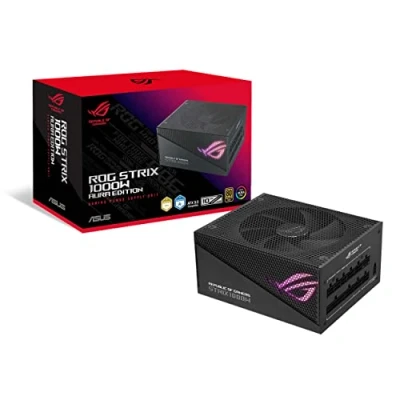 Bild av ASUS ROG Strix 1 000 W Gold Aura Edition RGB nätaggregat (1 watt, Sync belysning, 80 guldcertifiering, axial Tech fläkt, ATX 3.0 kompatibel, PCIe 5.0 Ready)