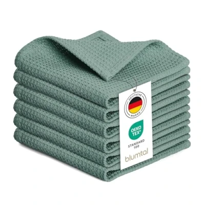 Bild av Blumtal® Tehanddukar 30x30 cm i set om 10 bomull 100% Kökshanddukar tvättbara 60 C Torkdukar för kök Våffelhanddukar grön