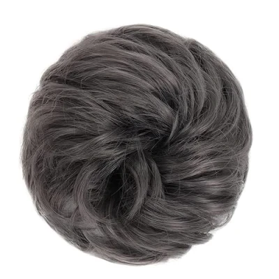 Bild av Dambulle Scrunchies Munkhår Bulle Scrunchie för kvinnor flickor，Curly Wave Synthetic Chignon hårstycke med gummiband, stökiga hårförlängningar hår (Färg: DIMGRAY)