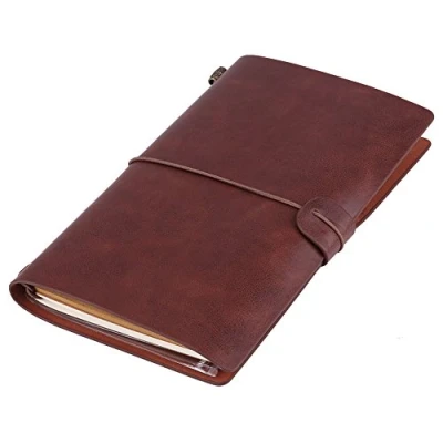 Bild av Classic Travel Notebook PU Leather Personalized Journal Diary Refillable Notepad for Men Women 5 Colors Optional(Dark Brown)