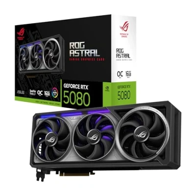 Bild av ASUS ROG ASTRAL GeForce RTX 5080 16 GB GDDR7 OC Edition spelgrafikkort (Nvidia RTX5080, fyra fläktar, PCIe 5.0, 2X HDMI 2.1b, 3X DisplayPort 2.1a, RTX5080 O16G GAMING)