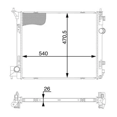 Bild av MAHLE ORIGINAL CR 1594 000S Kylare, motorkylning 540mm 470mm 26mm Kylflänsar lödda