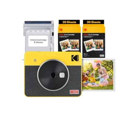 Bild av KODAK Mini Shot 3 Retro 4PASS 2 i 1 Snapshotkamera och bärbar fotoskrivare (7,6 x 7,6 cm) + paket med 68 ark, vit