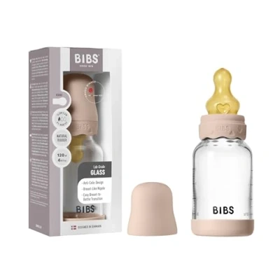 Bild av BIBS Glass Boheme Baby Bottle Round Latex Slow Flow Blush 120 ml