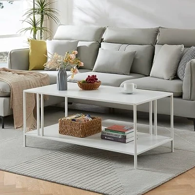 Bild av En.casa] soffbord kamlingar vardagsrumsbord rektangulärt 110 x 55 47 cm metall med nedre hylla vitt