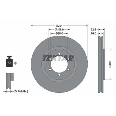 Bild av TEXTAR 92162600 Disque de frein 294 26 06/06 109 ventilé l&#039;intérieur sans boulon fix roue, moyeu roue SSANGYONG: Rexton / 2