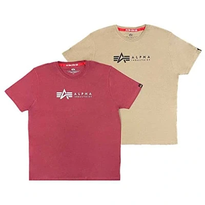 Bild av Alpha Industries Label 2 PACK Tshirt med print, Storlek: Large, Olive/burgundy