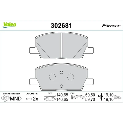 Bild av VALEO 302681 Jeu de plaquettes frein Essieu avant contact signal d&#039;usure inclus avec tôle anti bruit OPEL: Mokka / X