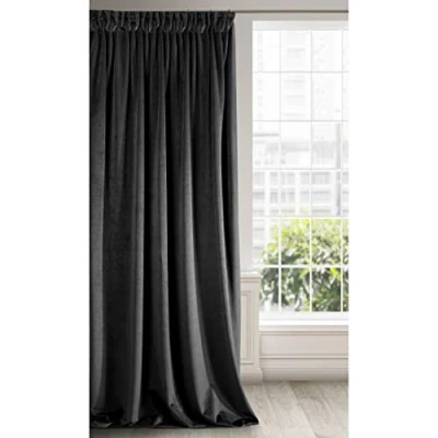 Bild av Eurofirany RIA Mörkläggningsgardin, Ogenomskinlig, Satänggardin med Gardintejp 1st. Extra Lång Gardin, Elegant, Vanlig, Vardagsrum, Sovrum, Densitet 290 g/m², 140x270 cm, Svart