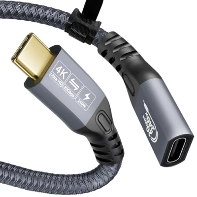 Bild av YIWENTEC USB C kabel till 3.2 Gen 2 x typ laddningskabel, hane hona, 20 Gbps dataöverföring, 240 W 48 V/5 A snabbladdningskabel, 4K @ 60Hz videoöverföring (0,25 m)