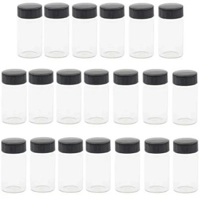 Bild av KAHEIGN 20 st genomskinliga glasflaskor, ml 2/3 oz prover glasflaskor med plastskruv svart lock transparent behållare för laboratorievioler