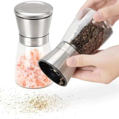 Bild av H&amp;S Set med salt och pepparkvarnar manuella kvarnar för kök kryddkvarnar i glas rostfritt stål justerbar grovhet lätt att använda fylla stor kapacitet