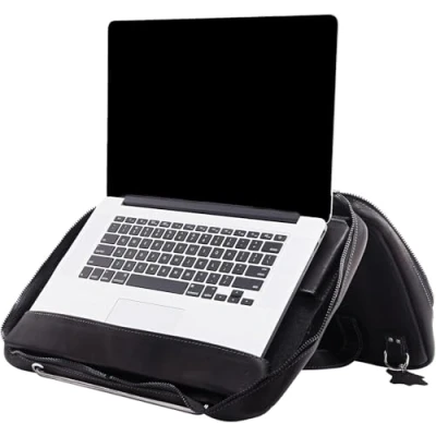 Bild av R Go Viva 15,6 tum laptopväska, fullnarvigt läder (LWG certifierad), med integrerat laptopstativ, axelrem, svart