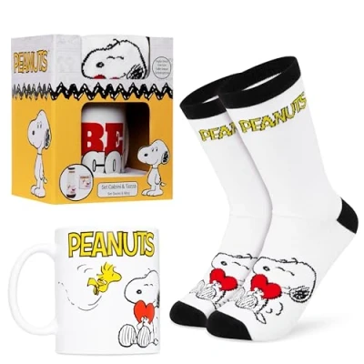 Bild av Peanuts Snobben mugg och vadstrumpor presentset kvinnor tonåringar söta 312 ml keramikmugg mjuka strumpor fyllning presenter till henne