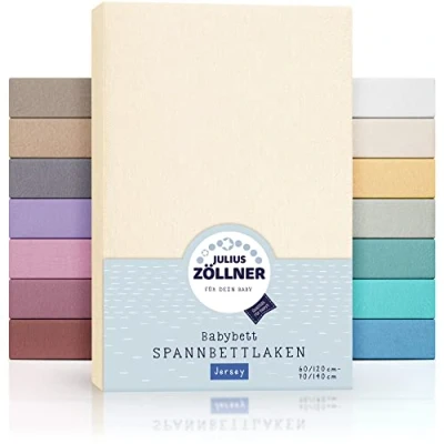 Bild av Julius Zöllner Jersey spännlakan för bebis och barnsäng, 100% jerseybomull, OEKO TEX standard 100 certifierad, storlek: 60 x 120 cm/70 140 cm, 2 pack, ecru