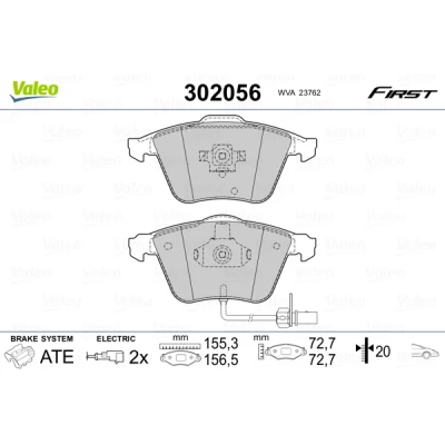 Bild av VALEO 302056 Jeu de plaquettes frein FIRST Essieu avant contact signal d&#039;usure inclus avec tôle anti bruit AUDI: A6 C5 Avant, Berline