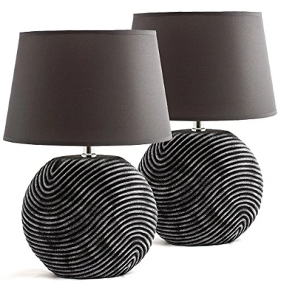 Bild av BRUBAKER Sängbordslampa set med 2 antracit lampskärm och keramisk bas höjd 38 cm