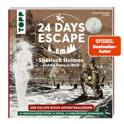 Bild av 24 DAYS Escape Der Room Adventskalender: Sherlock Holmes und die Dame in Weiß: verschlossene Rätselseiten XXL Poster mit Spezialeffekt. Das Adventskalenderbuch!
