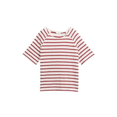 Bild av TOM Tailor Striped Tshirt med print, Storlek: Medium, Offwhite deep red stripe