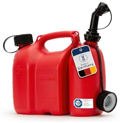 Bild av hünersdorff PROFI dubbeldunk/kombibehållare för bränsle och olja med barnsäkerhet utloppsrör, 3 + 1,5 liter, röd, UN godkänd, tillverkad i Tyskland