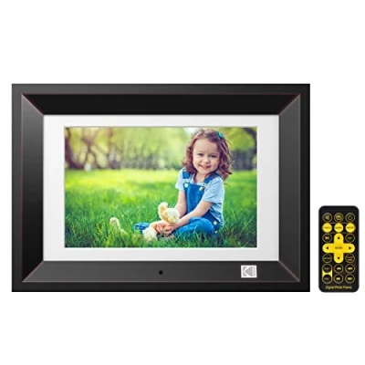 Bild av KODAK Digital fotoram 10 tum 8 GB minne med fjärrkontroll, elektronisk träbildram bildförhandsvisning musikvideo slumpmässig uppspelning/kalender/larm/timerfunktioner, svart