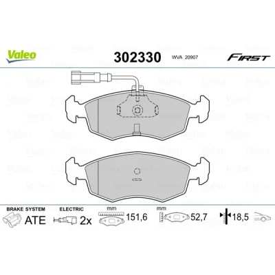 Bild av VALEO 302330 Jeu de plaquettes frein Essieu avant contact signal d&#039;usure inclus sans tôle anti bruit FIAT: Grande Punto 3/5 portes